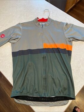 Castelli Men’s Short Sleeve Cycling Jersey - Gray/Green with Orange Accent